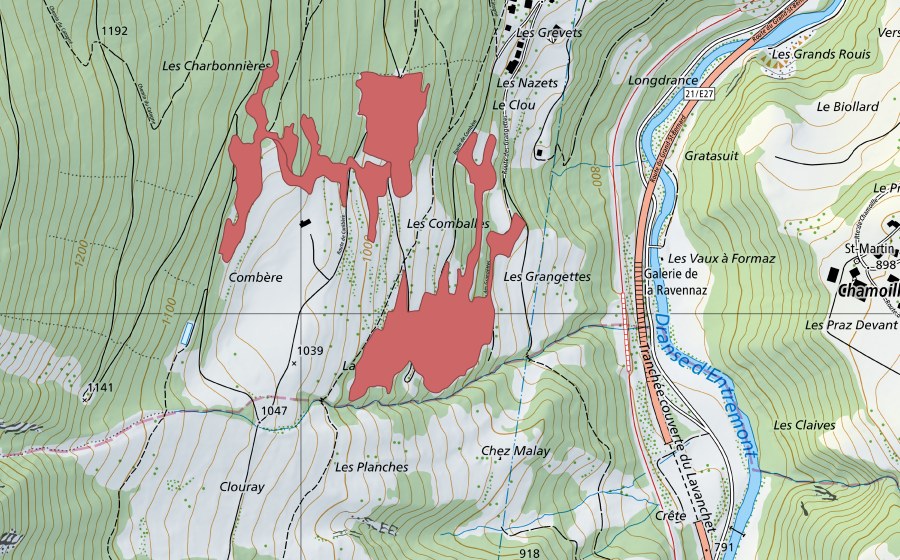 swisstopo national map showing the protected perimeter of Combère (Dry meadow)