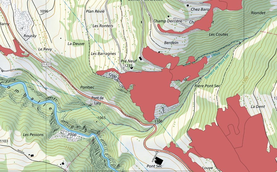 swisstopo national map showing the protected perimeter of Commeire (Dry meadow)
