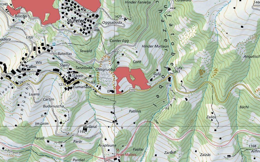 Landeskarte swisstopo mit dem Schutzperimeter von Cont (Trockenwiese)