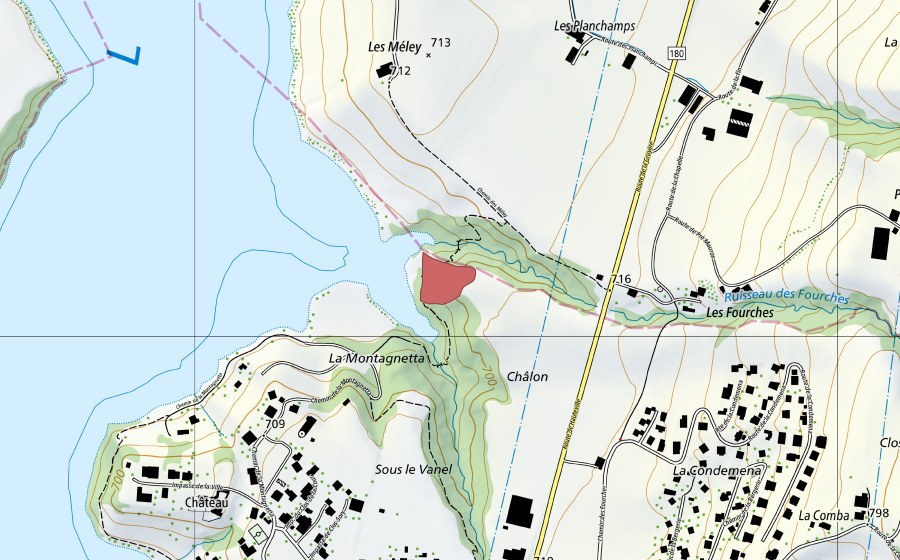 Carte nationale swisstopo avec le périmètre protégé de Corbières (Prairie sèche)