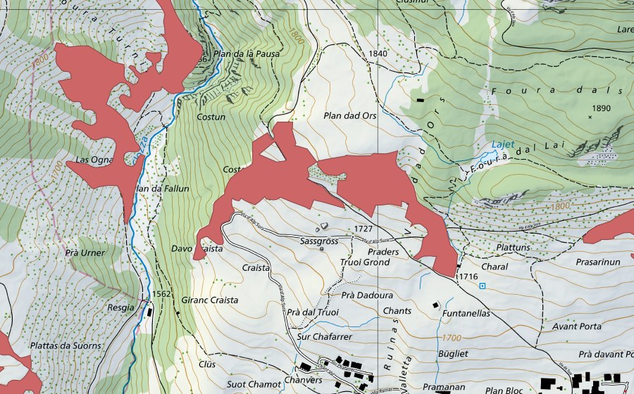 Landeskarte swisstopo mit dem Schutzperimeter von Craista (Trockenwiese)