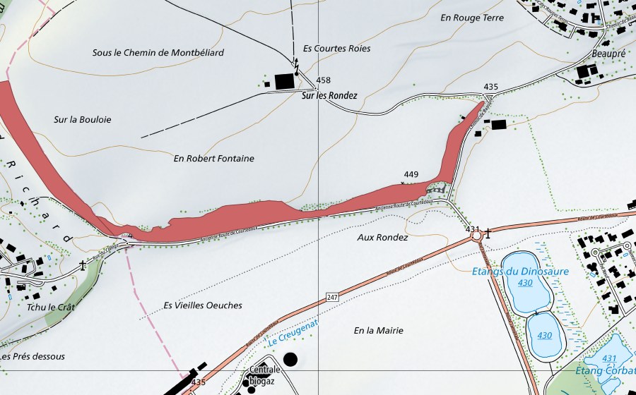 Carte nationale swisstopo avec le périmètre protégé de Cras de la Bouloie (Prairie sèche)