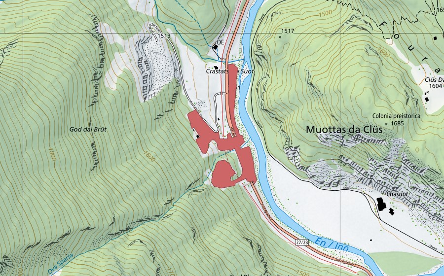 swisstopo national map showing the protected perimeter of Crastatscha Suot (Dry meadow)