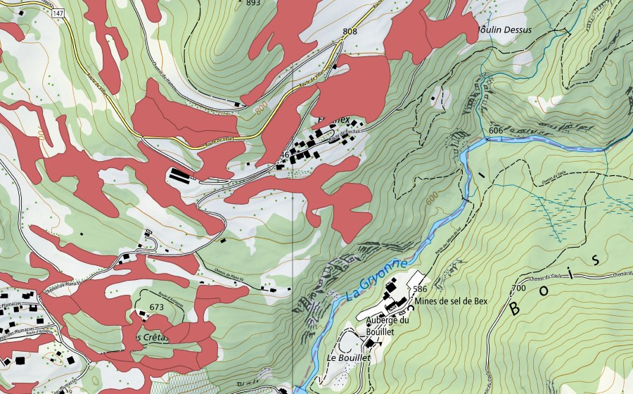 Landeskarte swisstopo mit dem Schutzperimeter von Crête d'Auliens (Trockenwiese)