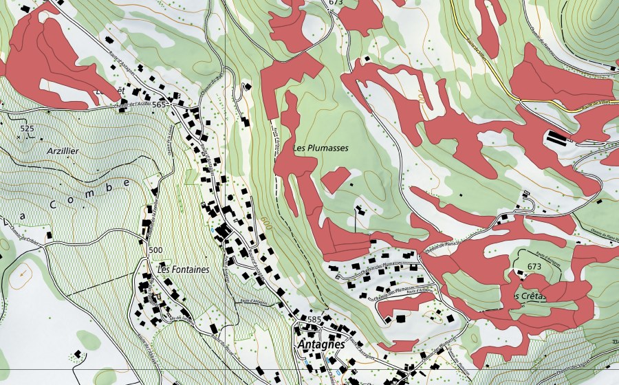 swisstopo national map showing the protected perimeter of Crête d'Auliens (Dry meadow)