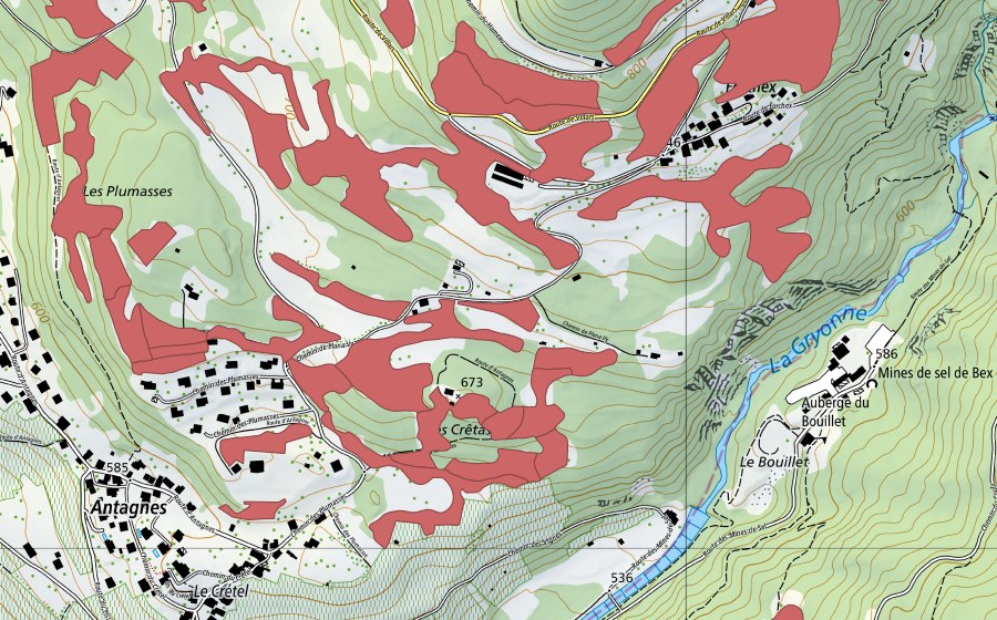 swisstopo national map showing the protected perimeter of Crête d'Auliens (Dry meadow)