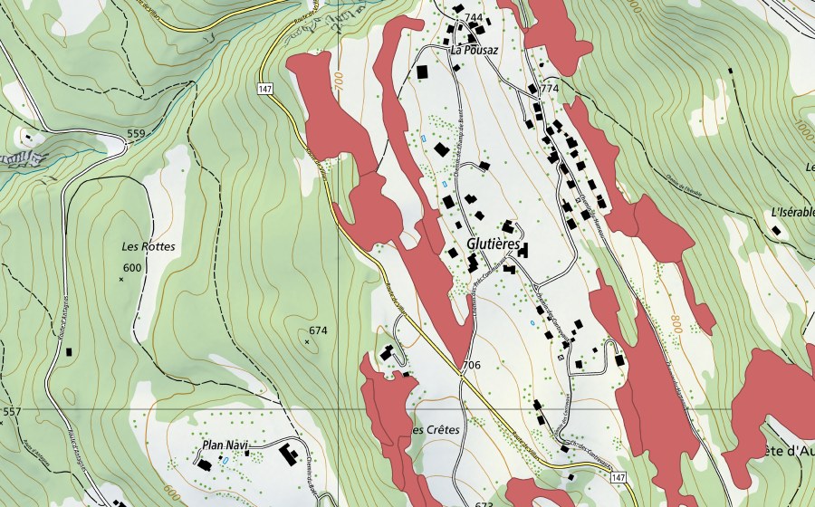 Landeskarte swisstopo mit dem Schutzperimeter von Crête d'Auliens (Trockenwiese)