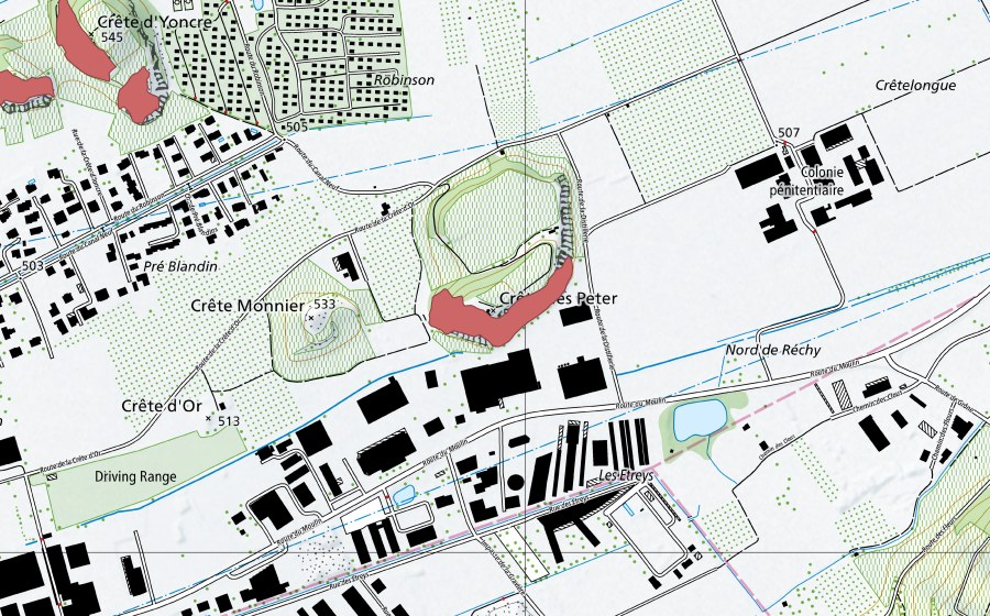 swisstopo national map showing the protected perimeter of Crête Longue (Dry meadow)