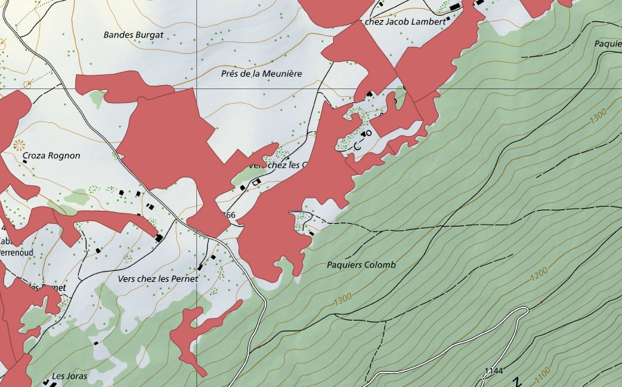 Landeskarte swisstopo mit dem Schutzperimeter von Creux du Van (Trockenwiese)