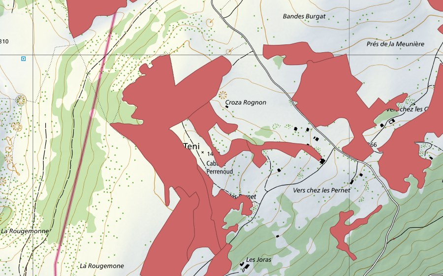 Carte nationale swisstopo avec le périmètre protégé de Creux du Van (Prairie sèche)