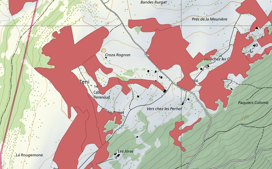 Landeskarte swisstopo mit dem Schutzperimeter von Creux du Van (Trockenwiese)