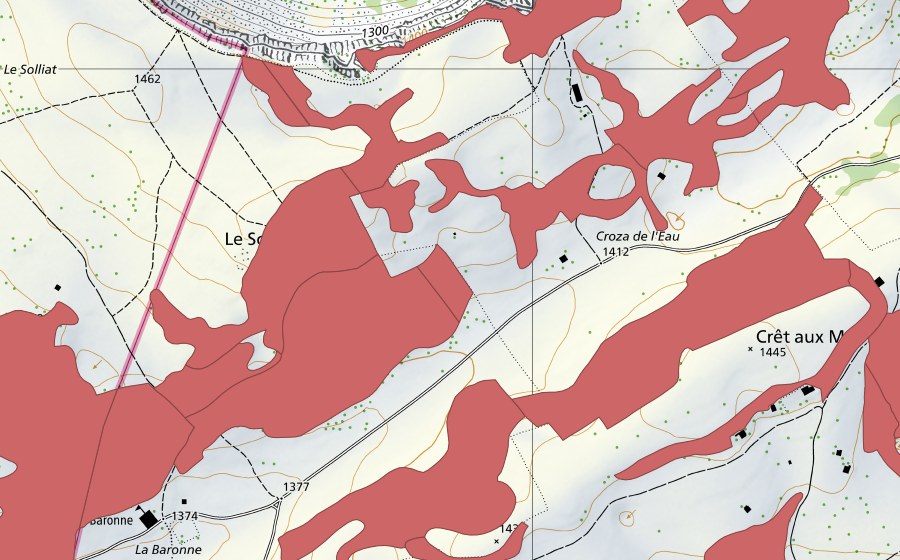 Landeskarte swisstopo mit dem Schutzperimeter von Creux du Van (Trockenwiese)