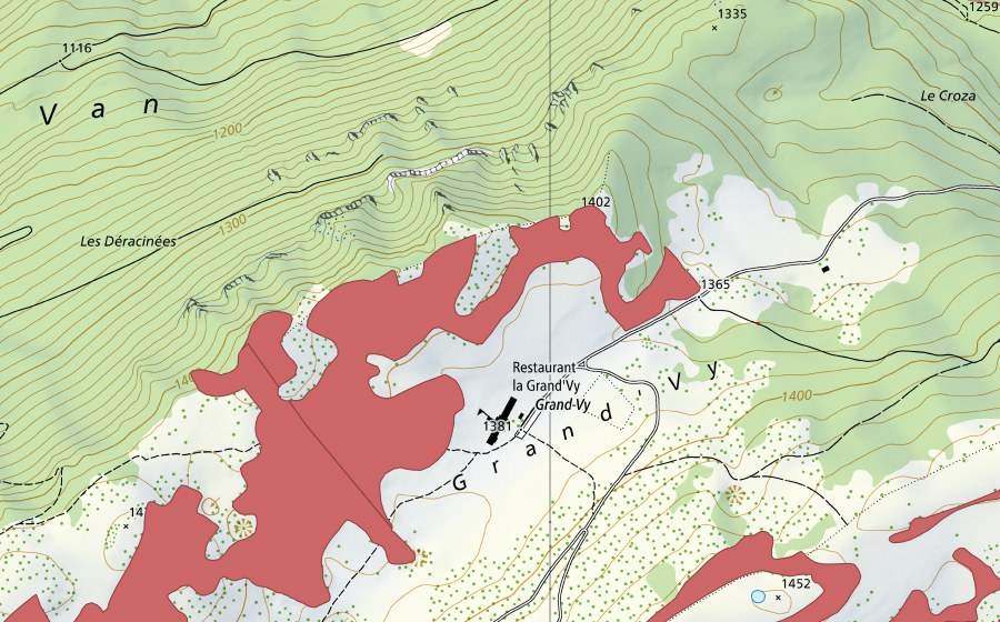 Landeskarte swisstopo mit dem Schutzperimeter von Creux du Van (Trockenwiese)