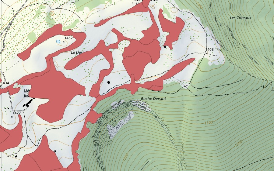 Carte nationale swisstopo avec le périmètre protégé de Creux du Van (Prairie sèche)