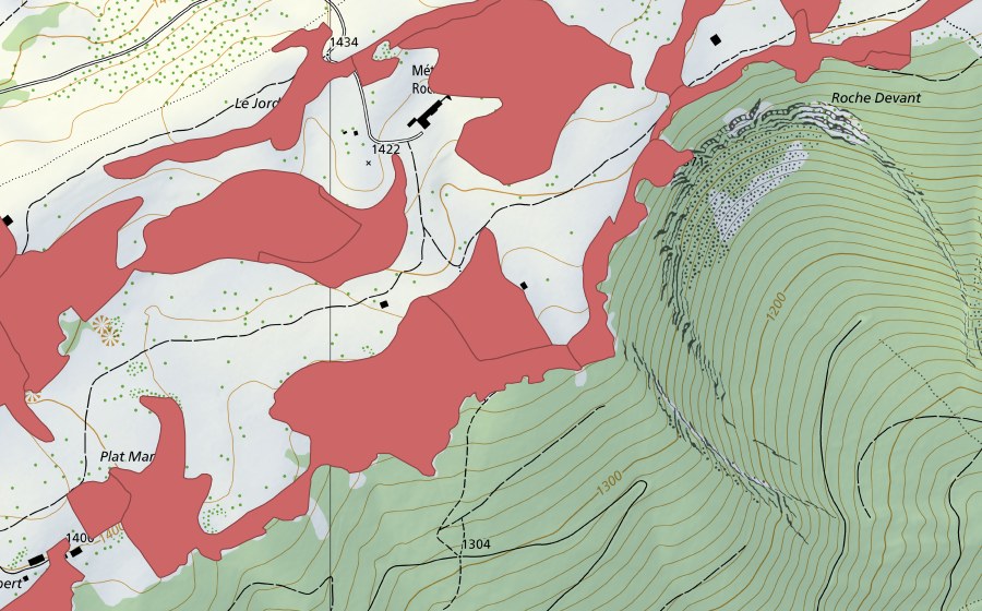 Landeskarte swisstopo mit dem Schutzperimeter von Creux du Van (Trockenwiese)