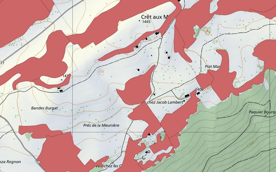 Carte nationale swisstopo avec le périmètre protégé de Creux du Van (Prairie sèche)