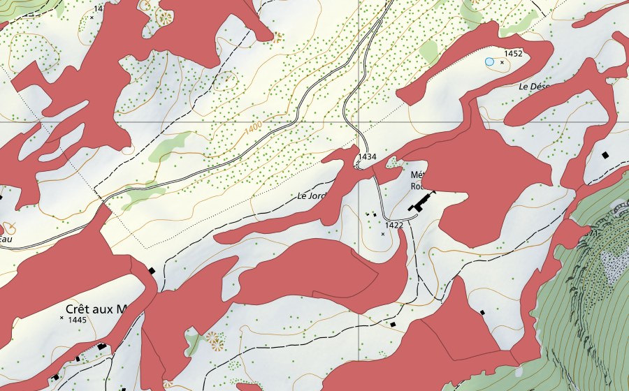 Landeskarte swisstopo mit dem Schutzperimeter von Creux du Van (Trockenwiese)