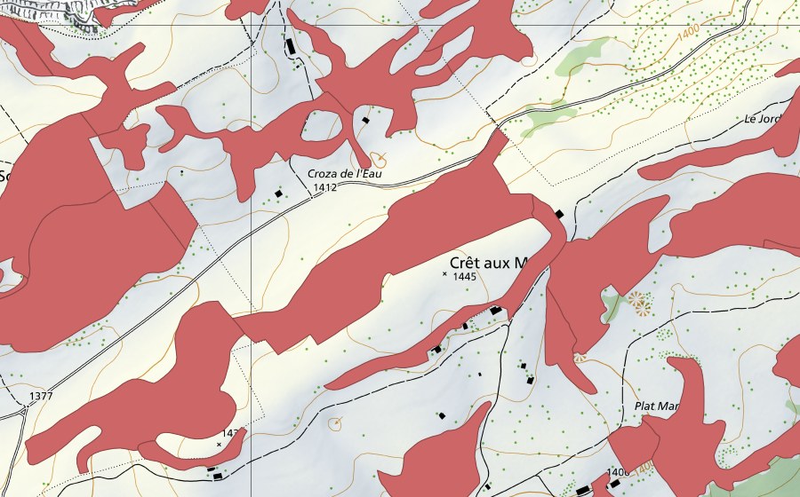 Landeskarte swisstopo mit dem Schutzperimeter von Creux du Van (Trockenwiese)