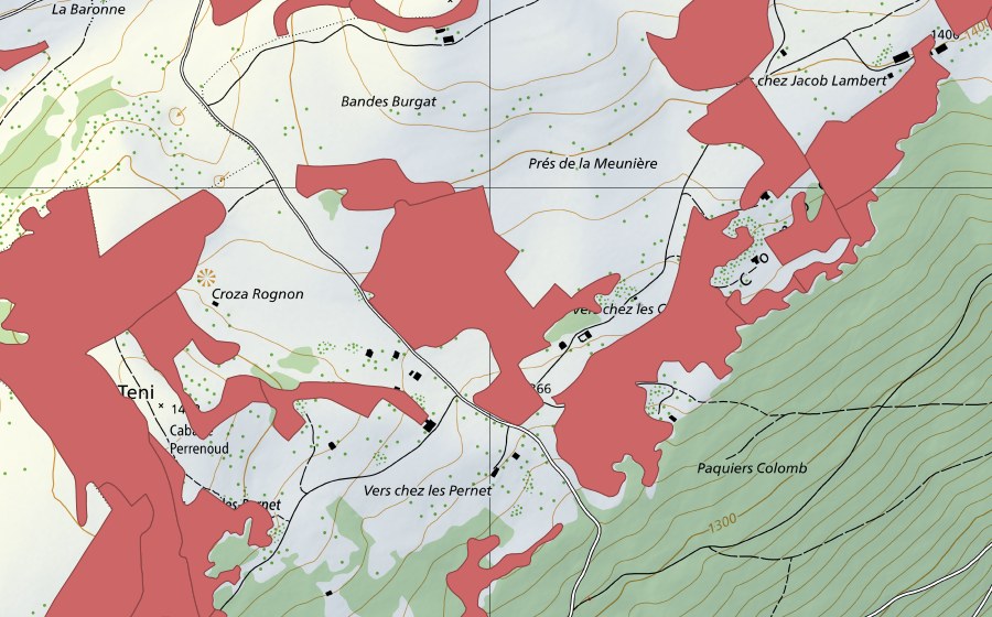 Landeskarte swisstopo mit dem Schutzperimeter von Creux du Van (Trockenwiese)