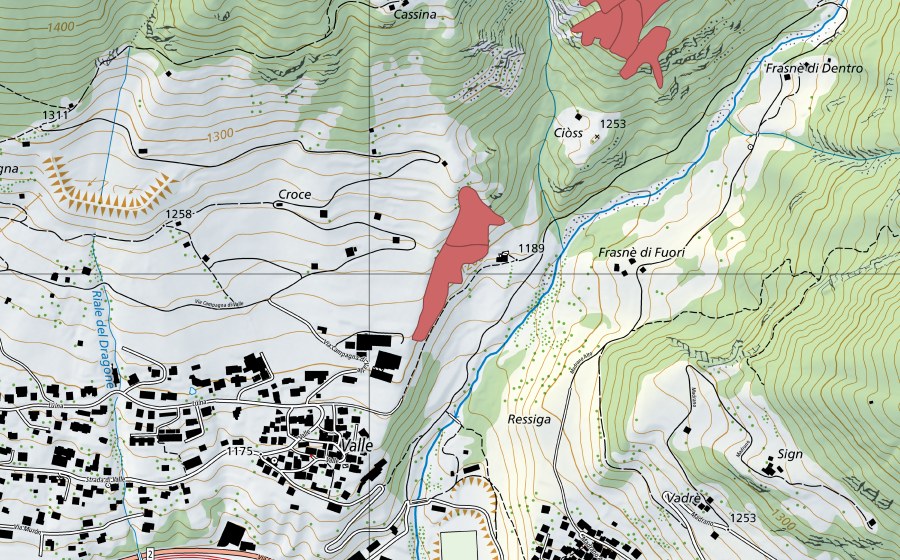 swisstopo national map showing the protected perimeter of Croce (Dry meadow)