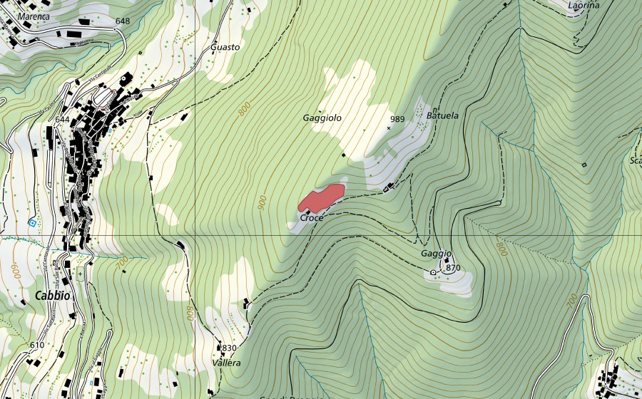 Carte nationale swisstopo avec le périmètre protégé de Croce (Prairie sèche)