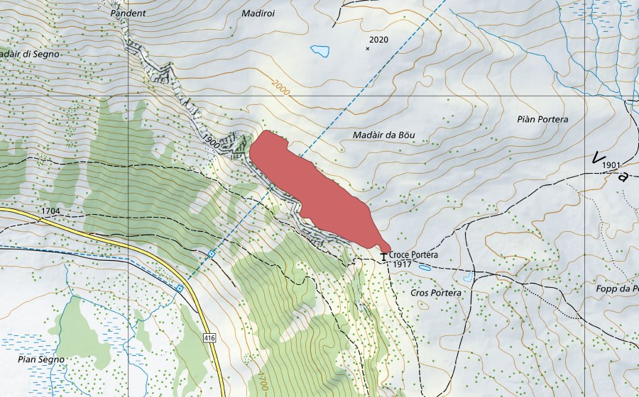 swisstopo national map showing the protected perimeter of Croce Portera (Dry meadow)