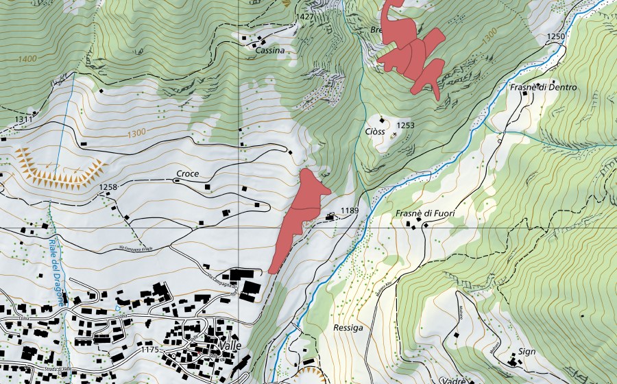 swisstopo national map showing the protected perimeter of Croce (Dry meadow)
