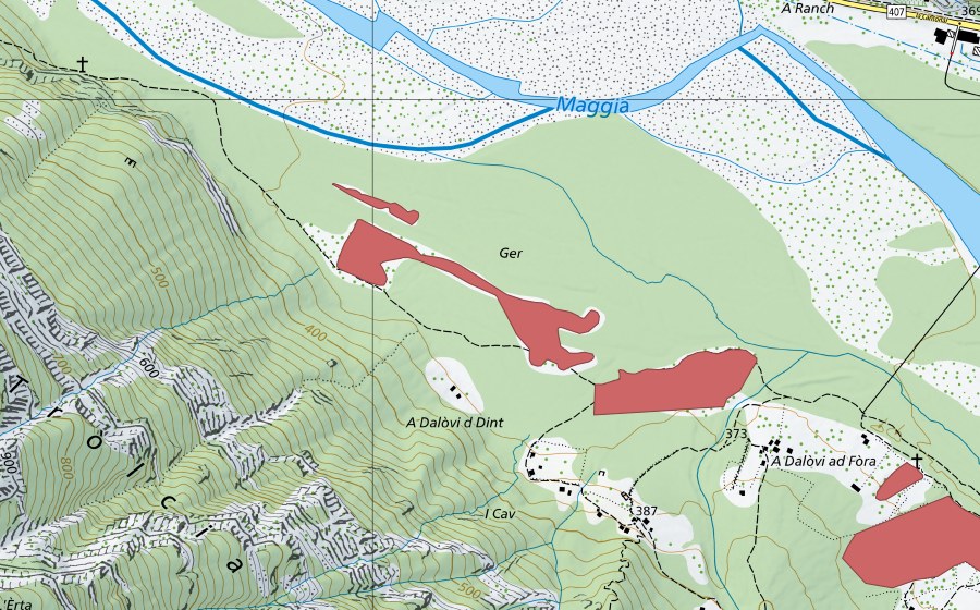 swisstopo national map showing the protected perimeter of Da l'Ovi (Dry meadow)