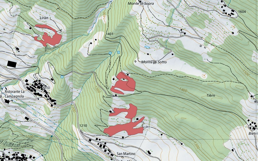 Landeskarte swisstopo mit dem Schutzperimeter von Deggio (Trockenwiese)