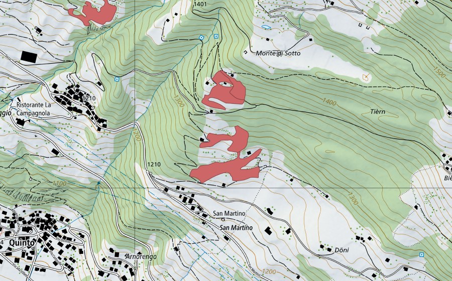 swisstopo national map showing the protected perimeter of Deggio (Dry meadow)