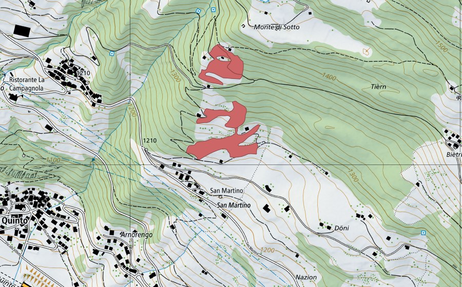 swisstopo national map showing the protected perimeter of Deggio (Dry meadow)