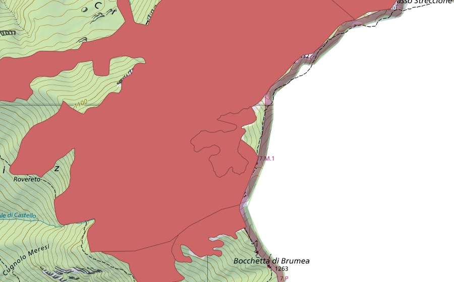 swisstopo national map showing the protected perimeter of Denti della Vecchia (Dry meadow)