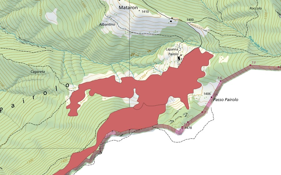 Landeskarte swisstopo mit dem Schutzperimeter von Denti della Vecchia (Trockenwiese)
