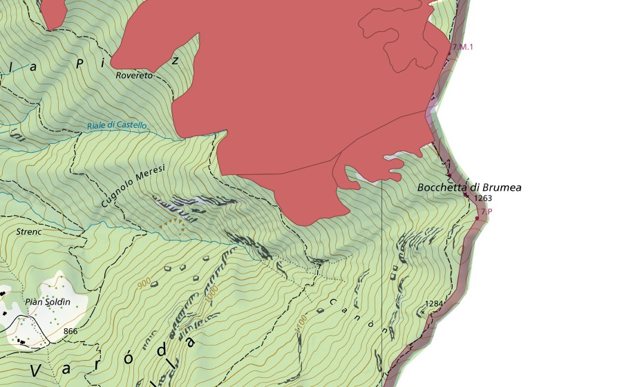 Carte nationale swisstopo avec le périmètre protégé de Denti della Vecchia (Prairie sèche)