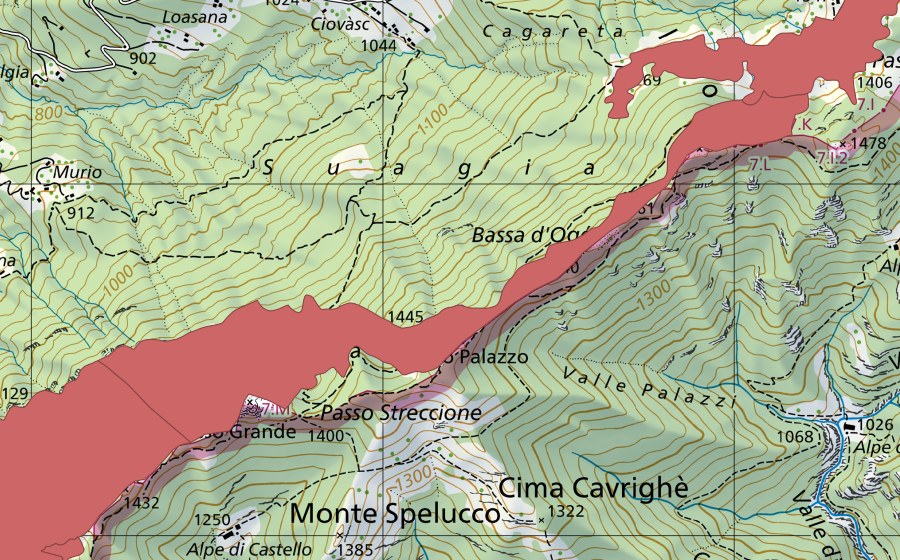 swisstopo national map showing the protected perimeter of Denti della Vecchia (Dry meadow)