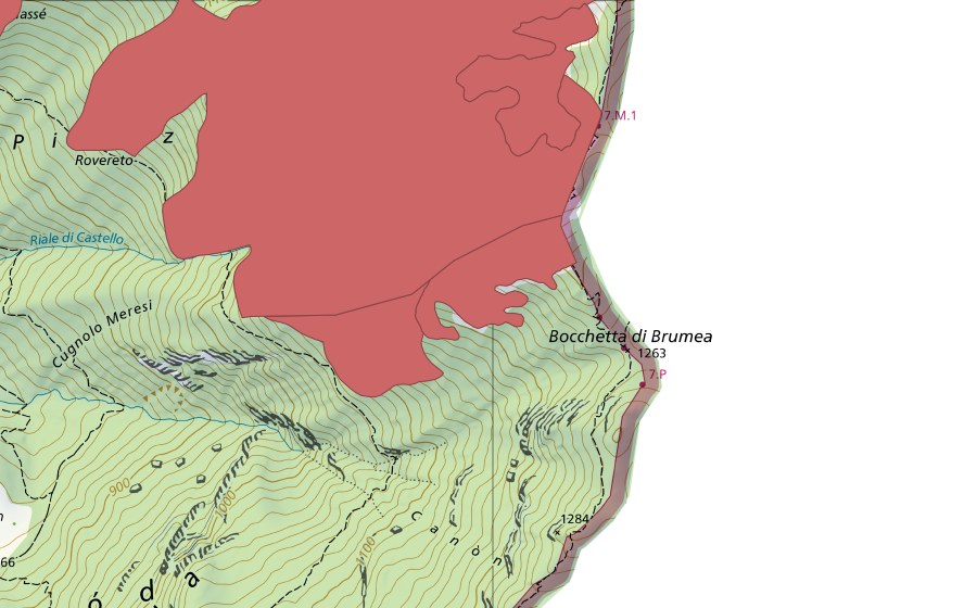 Carte nationale swisstopo avec le périmètre protégé de Denti della Vecchia (Prairie sèche)