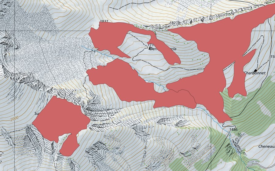 Landeskarte swisstopo mit dem Schutzperimeter von Derrière Forcle (Trockenwiese)