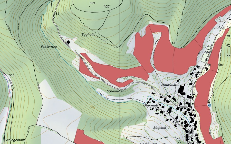 Carte nationale swisstopo avec le périmètre protégé de Dittinger Weide (Prairie sèche)