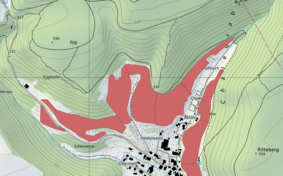 swisstopo national map showing the protected perimeter of Dittinger Weide (Dry meadow)