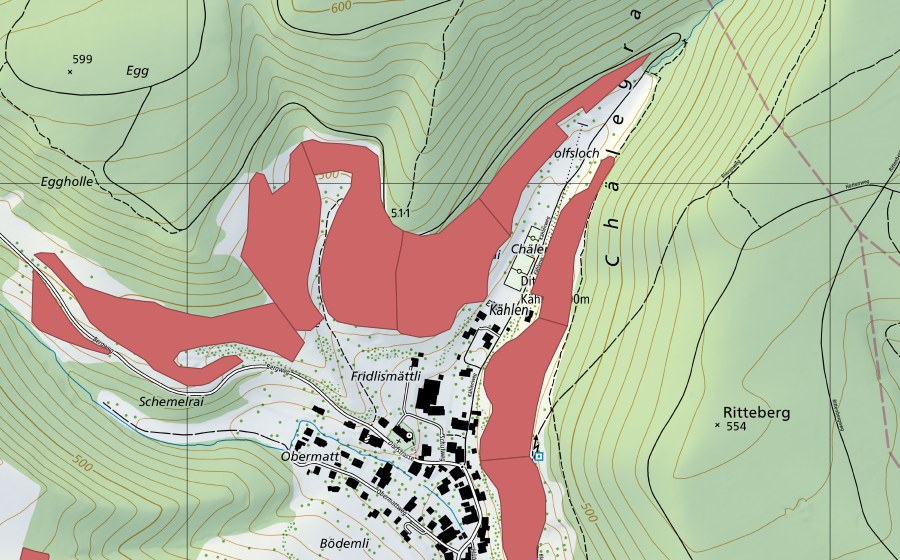Landeskarte swisstopo mit dem Schutzperimeter von Dittinger Weide (Trockenwiese)