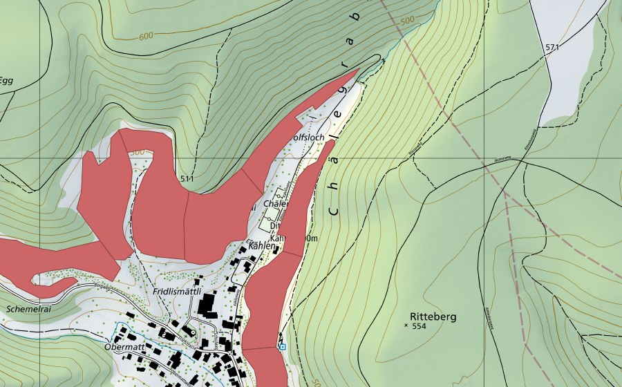 Carte nationale swisstopo avec le périmètre protégé de Dittinger Weide (Prairie sèche)