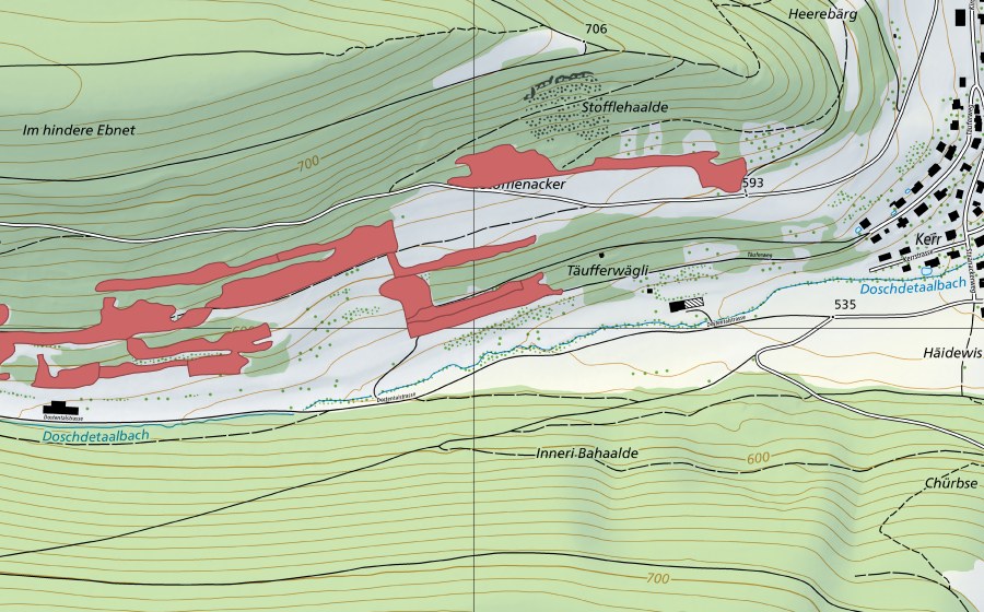 Landeskarte swisstopo mit dem Schutzperimeter von Dostental (Trockenwiese)