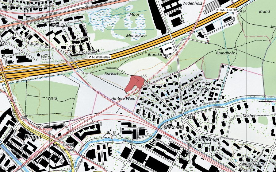 Landeskarte swisstopo mit dem Schutzperimeter von Dübendorf (Trockenwiese)