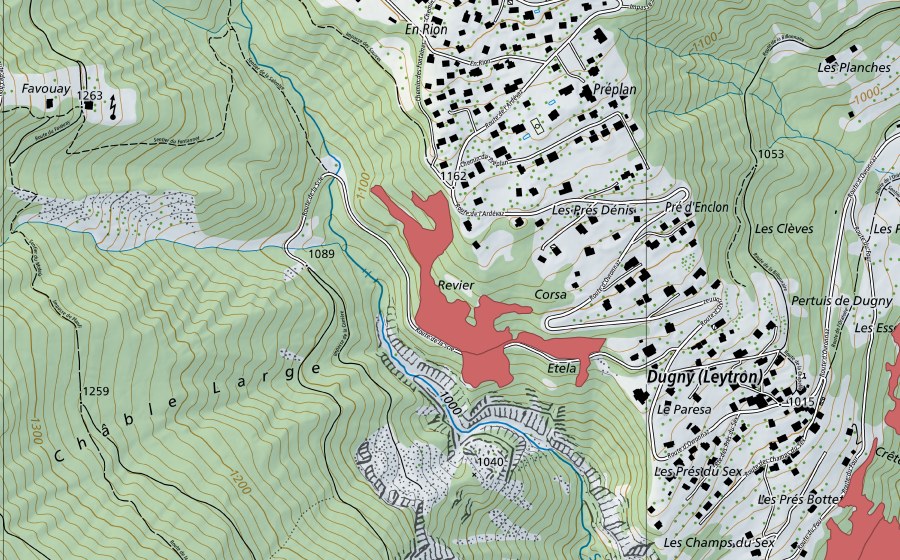 Landeskarte swisstopo mit dem Schutzperimeter von Dugny (Trockenwiese)