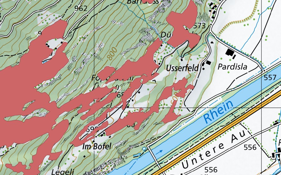 Carte nationale swisstopo avec le périmètre protégé de Dürrboden (Prairie sèche)