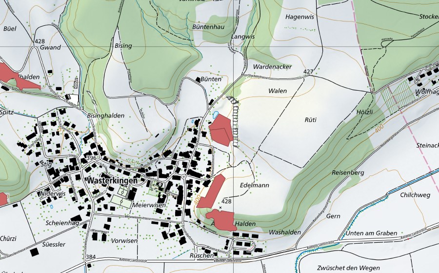 Carte nationale swisstopo avec le périmètre protégé de Edelmann (Prairie sèche)