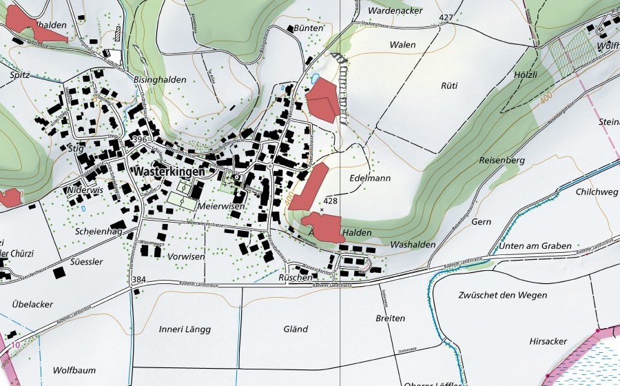 Carte nationale swisstopo avec le périmètre protégé de Edelmann (Prairie sèche)