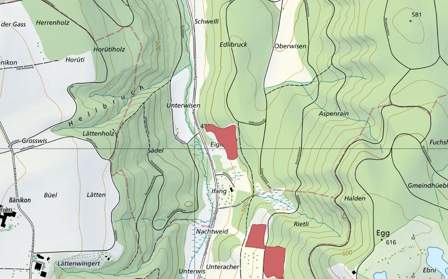 Carte nationale swisstopo avec le périmètre protégé de Edlibuck (Prairie sèche)