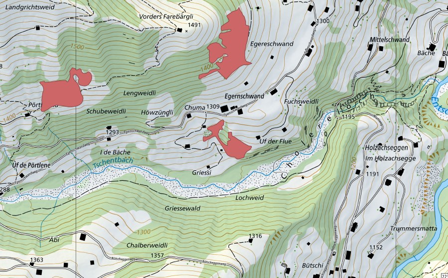 Landeskarte swisstopo mit dem Schutzperimeter von Egereschwand (Trockenwiese)