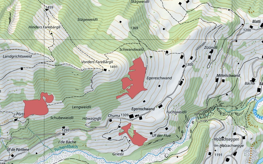 Carta nazionale swisstopo con il perimetro protetto di Egereschwand (Prato secco)